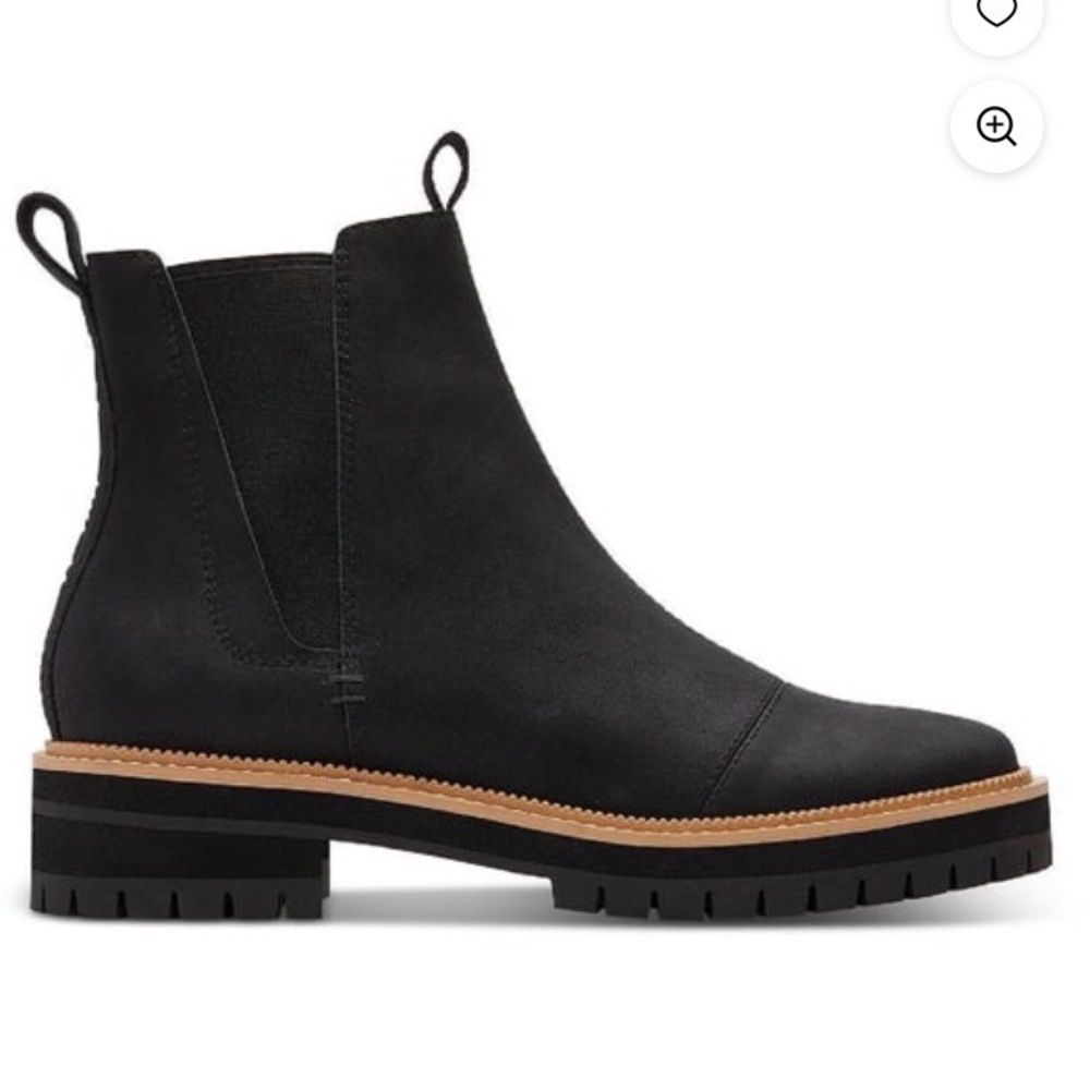Toms Black Chelsea Lug Sole Ankle Boots with Tan Welt - Picture 3 of 9